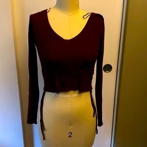 Long Sleeve crop top. Burgundy. Small size.